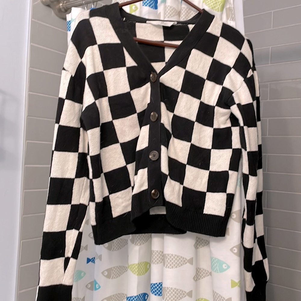 Black and white checkered cardigan